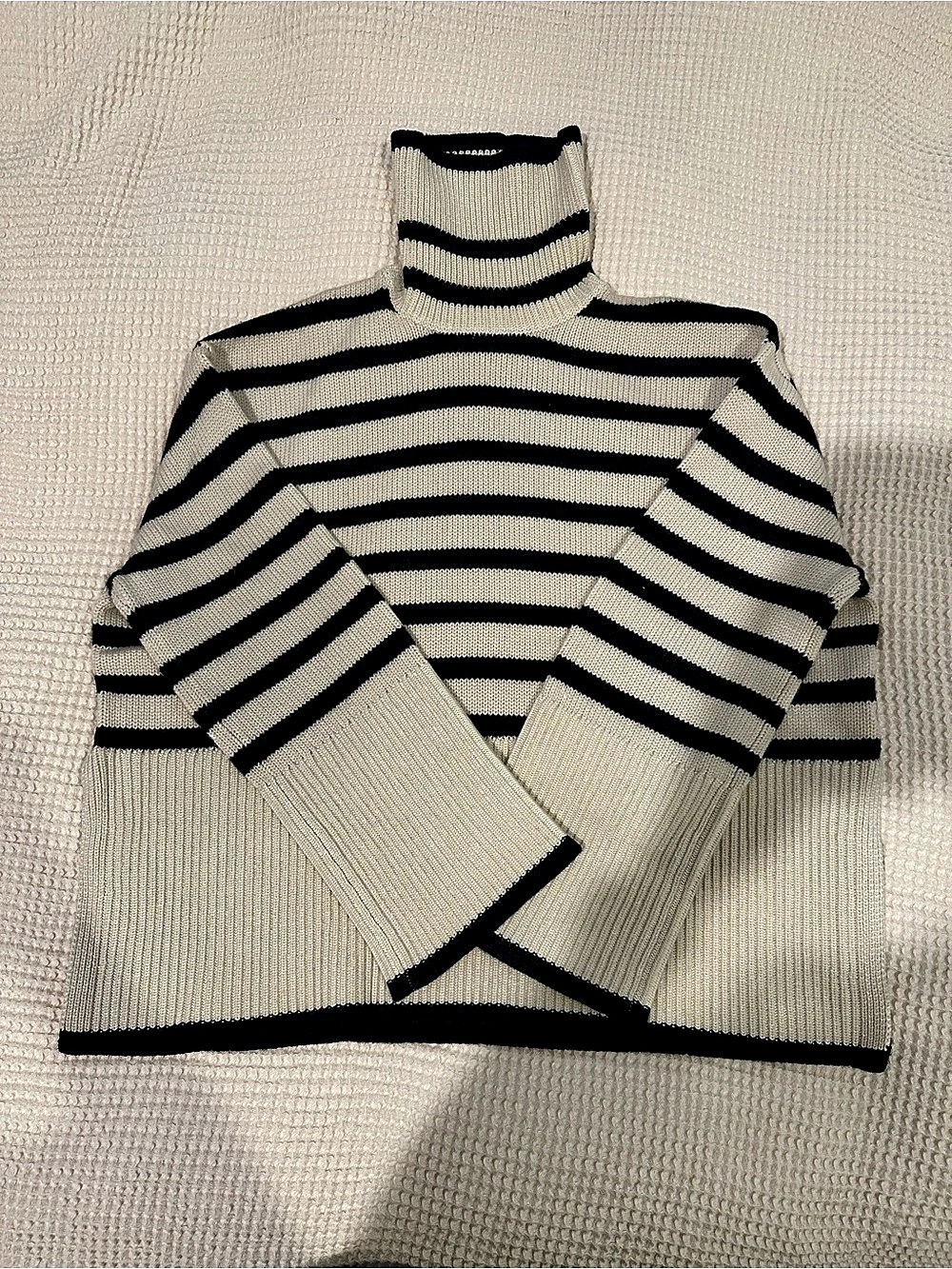 TOTEME Striped Turtleneck Sweater in Cream & Black